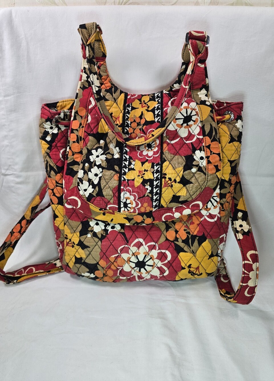 Vera Bradley Backpack Tote- Bittersweet and Midnight Houndstooth Pattern